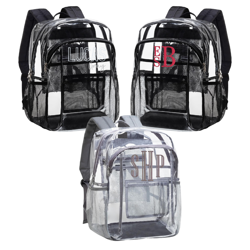 Clear Monogrammed Bookbags EMBROIDERED (THREAD)