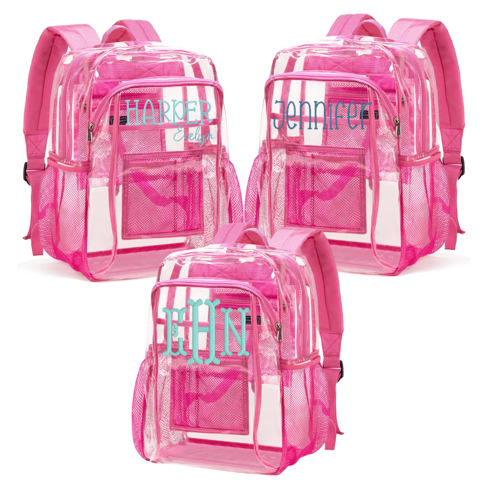 Clear Monogrammed Bookbags EMBROIDERED (THREAD)