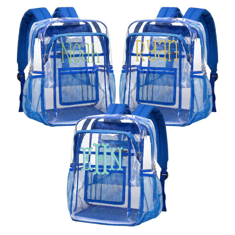 Clear Monogrammed Bookbags EMBROIDERED (THREAD)